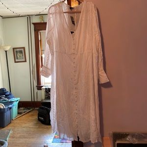 Torrid White eyelet cotton button down cotton dress with white cami under liner